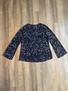 Sanctuary Women’s Black Red Blue White Paisley Long-Sleeve Blouse Size Medium